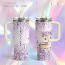 Purple Dream Animal Vacuum Flasks 40oz Vacuum Insulated Travel Mug - Stainless Steel Straw Cup Lid